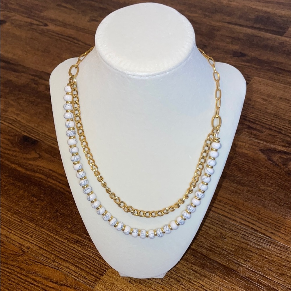 Victoria Emerson Gold and White Layered Necklace